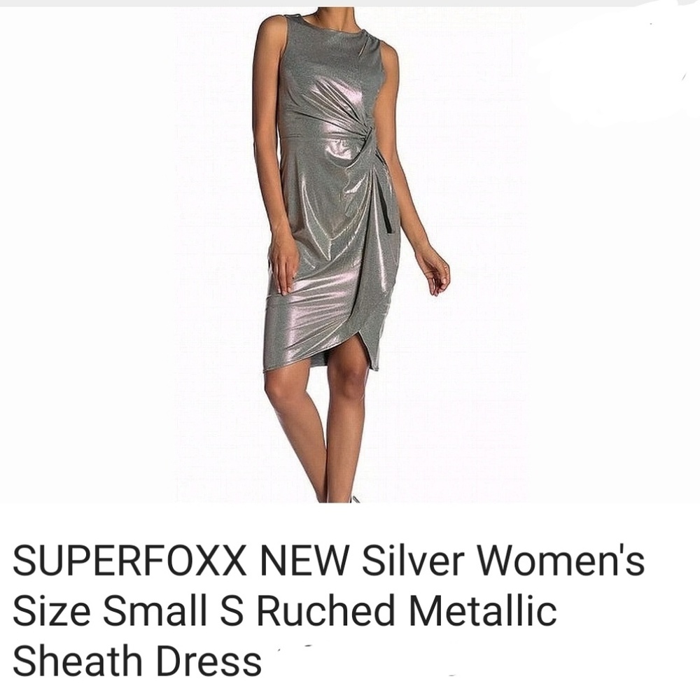 NWT Superfox metallic sheath dress.. DRAPEY liquid gold dress. ✨️ metallic - Picture 2 of 3